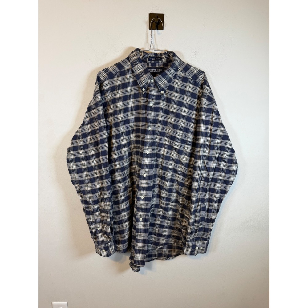 Britches Mens Button Down Shirt Plaid Flannel Navy Blue XL